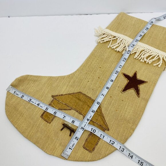Minimalist Christmas Nativity Scene Stocking Wood Crib Fringe - Picture 8 of 9